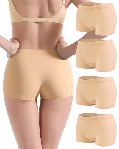 Image of Women's Boyshorts Underwear Cotton, Full Coverage Panties, Womens Boyshort Boxer Briefs Breathable for Women 4 Pack