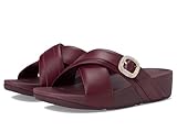 FitFlop Lulu Sandalias de cuña de cuero con hebilla de cristal para mujer, vino malva, 43 EU