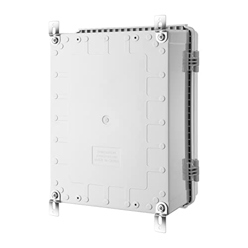 Junction Box, IP67 Waterproof Plastic Enclosure for Electrical Project, Hinged Grey Cover, Includes Mounting Plate and Wall Bracket (Grey Cover, 16.1"x12.2"x7.1")