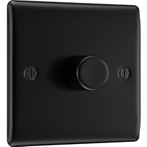 BG Electrical Intelligent Single Wall Dimmer Switch, 2 Way, Raised Profile, Round Edges, Nexus Metal, Matt Black, 200W, NFB81