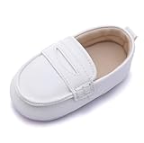 LONSOEN Baby Toddler Boys Girls Loafers Newborn Leather Moccasins Infant First Walking Dress Shoes 6-12 Months, White BAY235