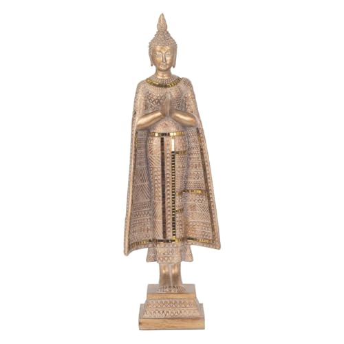 BOUDDHA statue debout les mains jointes hauteur 43cm couleur Beige Doré