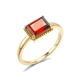 Anillo de compromiso solitario de oro de 9 K/14 K/18 K, oro auténtico con rectángulo rojo granate, anillo de compromiso solitario oro amarillo Au 375/585/750, talla 47-65, Oro amarillo de 18 quilates