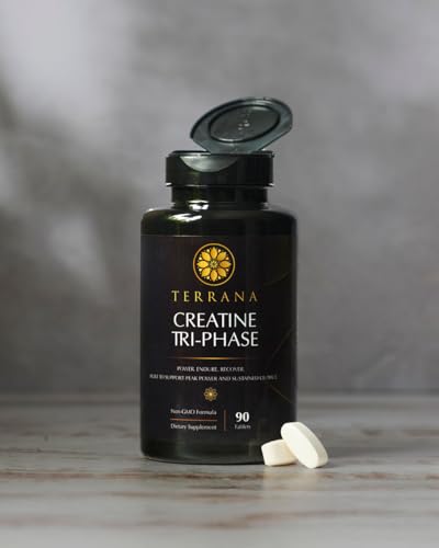 Terrana Creatine Tri-Phase – 3-in-1 Creatine Supplement with Monohydrate, AKG & Pyruvate – Tablets for Muscle Strength, Power & Recovery – Non-GMO, 90 Tablets