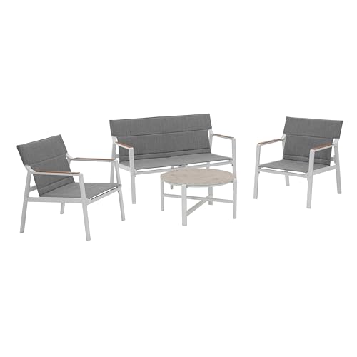 Oviala Salon de Jardin 4 Places en Aluminium Blanc