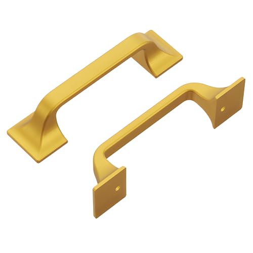 Hickory Hardware 1 Pack Solid Core Kitchen Cabinet Pulls, Luxury Cabinet Handles, Hardware for Doors & Dresser Drawers, 3 Inch Hole Center, Brushed Golden Brass, Forge Collection