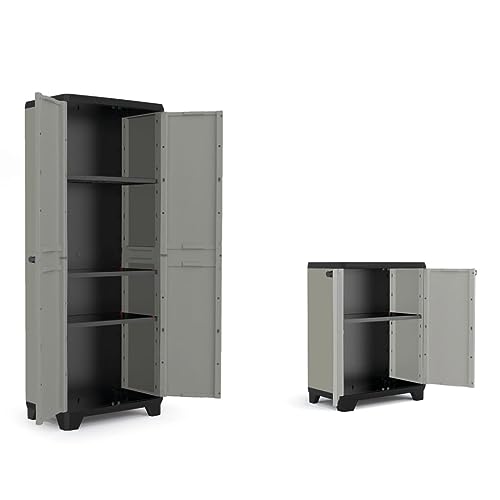 Keter 246638 Low Cabinet Planet-Reciclado Plástico, Cinza/Preto, Armários, 680 x 390 x 900 mm, PP