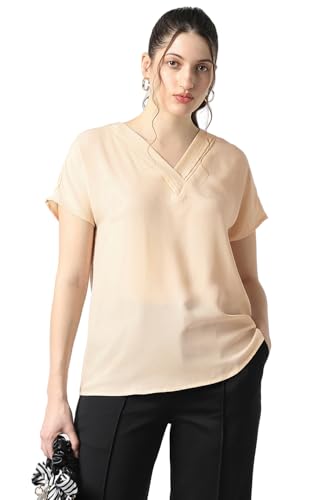 Image of Van Heusen Women's Polyester Regular Fit Half Sleeve V Neck Formal Top