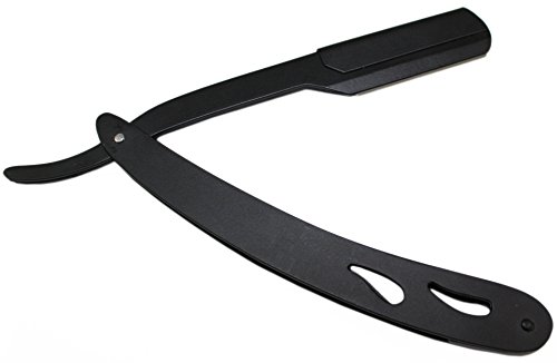 Cornucopia Brands Straight Edge Barber Shaving Razor, Steel Matte Black Folding Straight Razor, Uses Single Edge Replaceable Blades