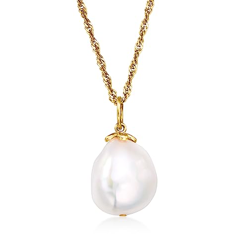Ross-Simons 12-14mm Cultured Baroque Pearl Pendant Necklace in 18kt Gold Over Sterling