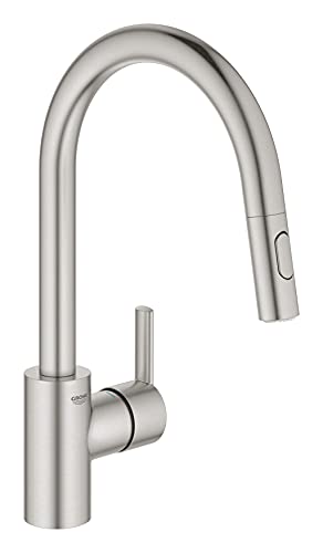 GROHE Robinet de cuisine évier Feel, robinet cuisine douchette extractible, inverseur 2 jets, zone rotation 360°, installation et nettoyage facile, supersteel, 31486DC1 (Import Allemagne)