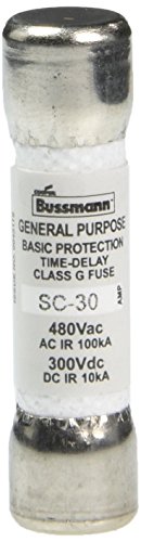 BUSSMANN SC-30 (SC30) Fuse 30A 480VAC/300VDC Time-Delay Class G Melamine Tube,