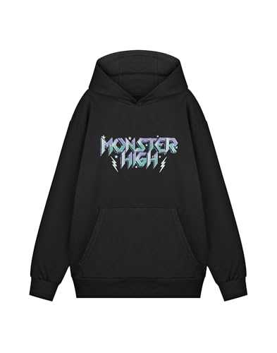 Monster High Women's Hooded Black Sweatshirt | Classic Long Sleeve Graphic Tee for Casual Wear Logo Print | High Voltage Cartoon Apparel | Retro Fashion Top