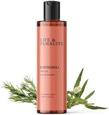 Life & Pursuits Bhringraj Hair Oil, 200 ml – Ayurvedic Hair Growth Oil for Men & Women, Natural Scalp Oil for Hair Fall, Dry Itchy Scalp, Frizzy Curly Hair, Weak Roots, Rosemary, Amla, Hibiscus, Tea Tree & Coconut