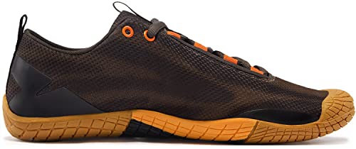 Tsla Men's Trail Running Shoes, Lightweight Athletic Zero Drop Barefoot Shoes, Non Slip Outdoor Walking Minimalist Shoes, Barefoot Shoes Deep Brown & Orange, 10.5 #TOP6