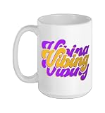 Purple and Golds Vibes Vibing-gold & Purple Color Graphic Ceramic Mug, White, 15oz