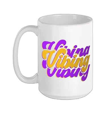 Purple and Golds Vibes Vibing-gold & Purple Color Graphic Ceramic Mug, White, 15oz