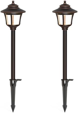 GOODSMANN Low Voltage Landscape Lighting Oil Rubbed Bronze 2PK Path Lights Low Voltage 3W LED 120 Lumen 3000K Warm White with Cable Connectors