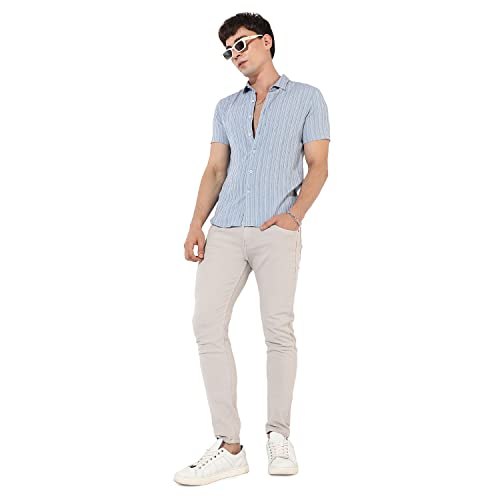 Image of CAHOOT Men's Button Up Shirt for Casual Wear | Regular Fit | Poly Lycra Shirt Crafted with Short Sleeve & Enhanced Stretch Comfort Fit for Everyday Wear