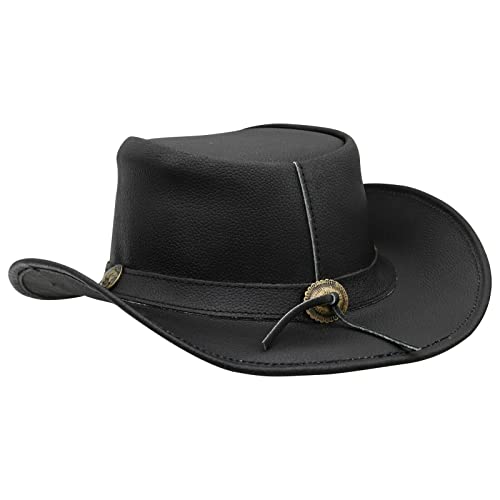 Image of Sidewinder Australian Cowboy Leather hat Steampunk Unisex Adult for Men and Women Shapeable Outback Western Style Wide Brim