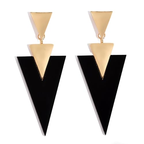 Trendy Black and Gold Geometric Triangle Dangle...