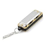Mini Harmonika, Halskette Schlüssel von C 4 Löcher 8 Töne Mundharmonika Tragbare Mundharmonika für Kinder Anfänger(Silber)