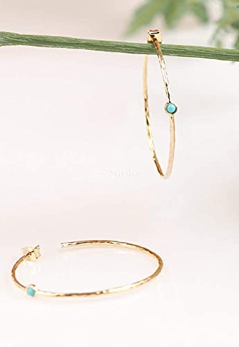 14K Gold-Plated Dainty Hoop Earrings with Simulated Blue Turquoise - Lightweight, Hypoallergenic, Chic Boho Design for Versatile Everyday Elegance - delicate minimal Jewelry by MJLULU3