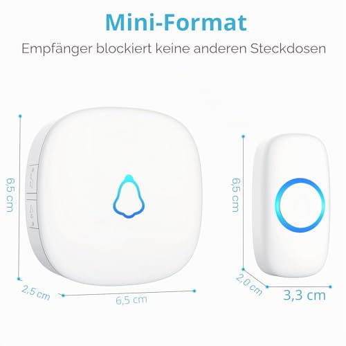 SECRUI Funkklingel Türklingel Set für Haustür, 2 Empfänger + 2 Sender, Funk Tür Klingel, Kabellos Doorbell mit 58 Melodien, 0-120dB 5 Lautstufen, LED-Licht, 300 m Reichweite, IP55 Wasserdicht, Weiß