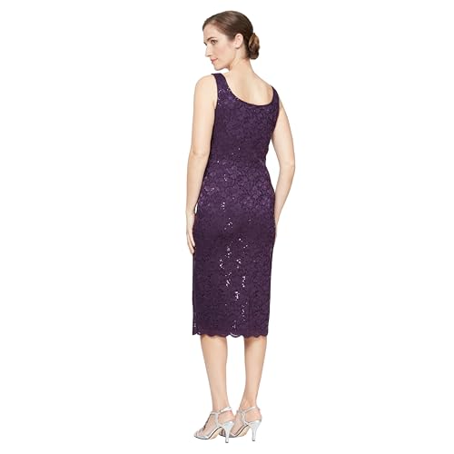 Image of S.L. Fashions Women's Tea Length Sequin Lace Mother of The Bride Dress with Illusion Sleeve Jacket