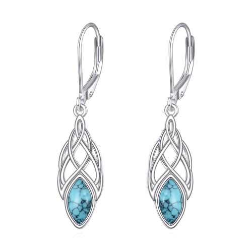 Image of Celtic Knot Earrings for Women 925 Sterling Silver Turquoise Jewellery Hoop Drop Dangle Earrings Leverback Gifts for Women