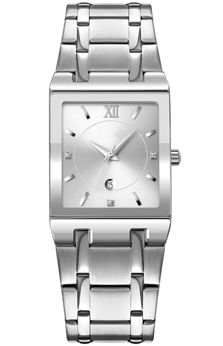 Montre carrée en acier inoxydable argenté au design intemporel