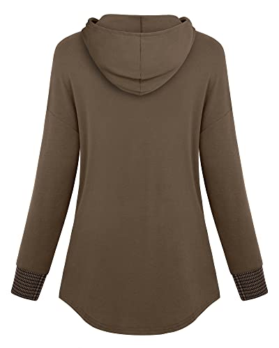 Unixseque Long Sweaters To Wear With Leggings,Long Sleeve Fall Tunics Casual Work Swing Blouses For Women Winter Warm Tops Ladies Button Pullover Shawl Neck Button Down Hoodies Dressy Sweater Coffee #TOP3