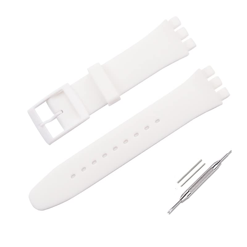 OLXIYOC Correa de reloj para reloj Swatch, silicona impermeable (19mm, Blanco)