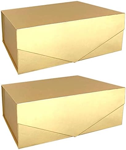 Gift Box,14x9.5x4.5 Inches Gift Boxes with Lids, Fold Box Paper Bridesmaids Proposal Box for Gift, Birthday, Party, Christmas, Sturdy Storage Box, Collapsible with Magnetic Closure (1, Gold)