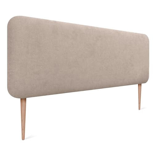 DHOME Cabecero Tapizado Liso Redondeado Tela Aqualine con Patas para Pared Acústicos Cabeceros Absorbentes Cabezal Cama Dormitorio (Beige, 150cm)