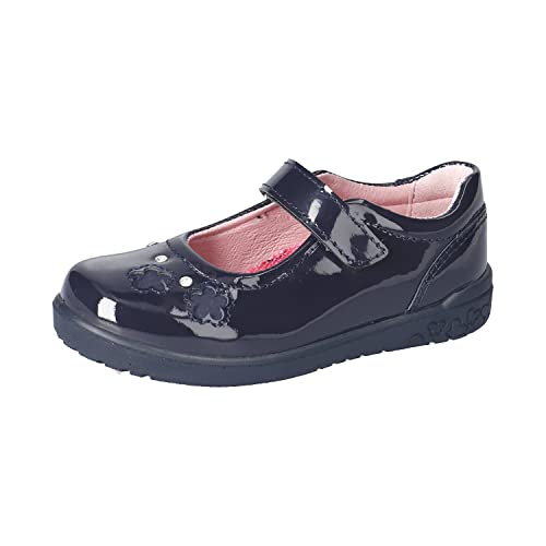 RICOSTA Leya 8600702-090 Black Leather Girls Rip Tape Mary Jane School Shoes