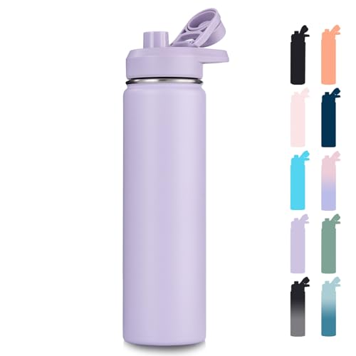 Image of Fijinhom Insulated Water Bottle with Handle, 304 Stainless Steel Water Bottles with Wide Mouth, Double Wall Vacuum Sports Water Bottle, BPA Free, Keep Cold and Hot, 24 Ounces, Purple