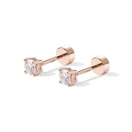 Image of PAVOI Flat Back Stud Earrings for Women, 14K Gold Plated CZ Cartilage Studs