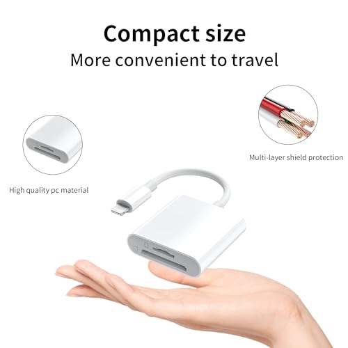 SD/TF Card Reader for iPhone iPad 14/13/12 Pro - 2 in 1 Dual Slot Memory Card Adapter, Plug & Play Ligh-tning Reader for Trail/Gaming Cameras, No App Required Portable Micro SD Reader - Thumbnail 6