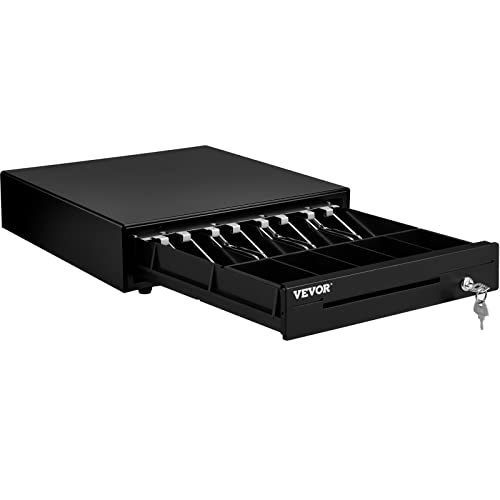 VEVOR Kassenschublade Kassenlade 13 Zoll quadratische Geldschublade 3 Entriegelungswege RJ11/RJ12 Anschluss 4 Geldscheinfächer&5 Münzfächer Lebensmittelgeschäft Bank Büro Café Supermärkt Bar, Schwarz