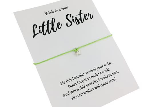 Image of Little Sister Wish Bracelet – 18 cord colours to choose from, stocking filler, Christmas gift, string bracelet, birthday gift thoughtful present silver star charm