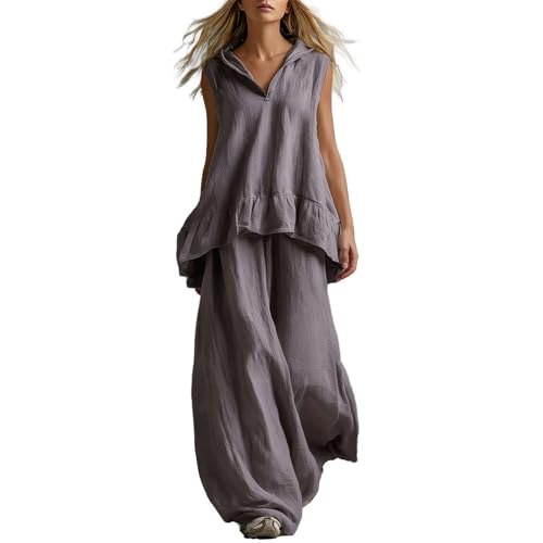 Ensemble lin femme 2 pièces tailleur chic d'été ample pantalon