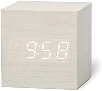 Micar Digital Alarm Clock Wooden Alarm Clock USB/Battery Powered, Desk Clock Cube Clock for Bedrooms, Kids, Living Room, Kitchen with Date Temperature Time (White)