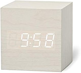Micar Digital Alarm Clock Wooden Alarm Clock USB/Battery Powered, Desk Clock Cube Clock for Bedrooms, Kids, Living Room, Kitchen with Date Temperature Time (White)