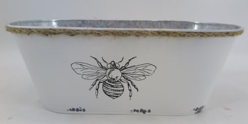212 Main AI-GA3465-420 White with Bee Design & Rope Accent Planter