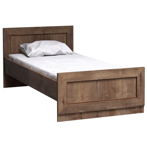 Lomadox Einzelbett Bett rustikal Bettgestell Federholzrahmen 90x200cm Liegefläche Lefkas Eiche 100x80x206,5 cm