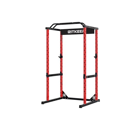 RitKeep RMAX 2250 Multi-Functional Power Rack - 1200lb Capacity Squat Rack for Home Gym with Multi-Grip Pull-Up Bar, J-Hooks, and Safety Bars (Red)