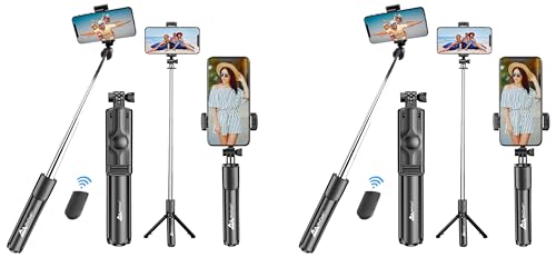 Image of WeCool Selfie Stick with Tripod Stand, Bluetooth Extendable Tripod for Mobile Phone, 3-in-1Multifunctional Selfie Stick for iPhone /Mi /OnePlus /Samsung /Oppo /Vivo and All Phones (Pack of 2)