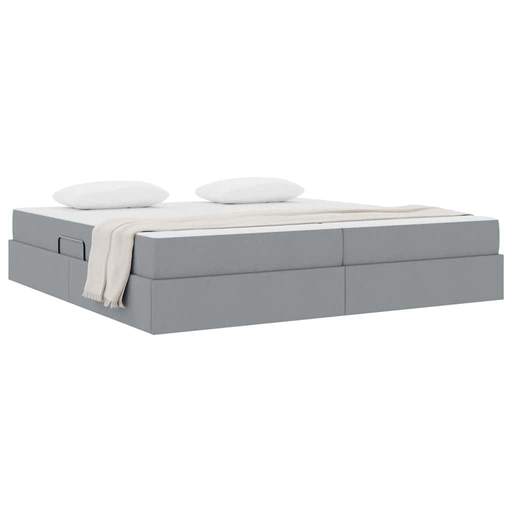 Cama de almacenamiento con colchón de 200 x 200 cm, cama tapizada con gran cajón, cama doble hidráulica, gris claro, marco de metal estable, incluye somier de láminas