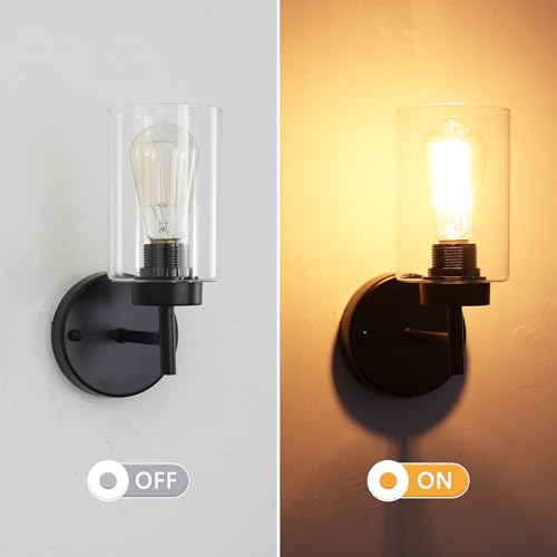 Image of Black Wall Sconces set of two, Modern Bathroom Sconces with Glass Shade | Indoor Wall Lights for Mirror Kitchen Living Room Hallway Cabinet Porch